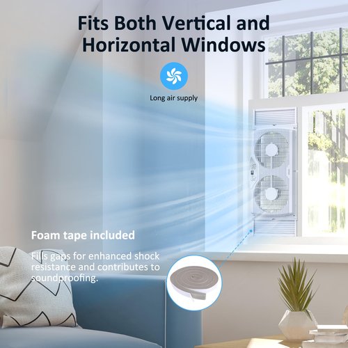 shinic Twin Window Fan, 9-Inch Blades Reversible Airflow, Thermostat Control, 3 Speeds, 3 Functions, 23.8"-37" Expandable Width, Window Exchaust Fans for Home Bedroom, ETL Certified