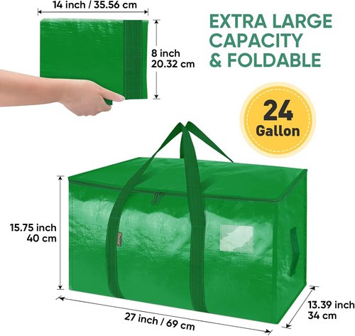 BALEINE Heavy-Duty Oversized Moving Bags - 4-Pack with Reinforced Handles for Clothes & Storage (Light Green)