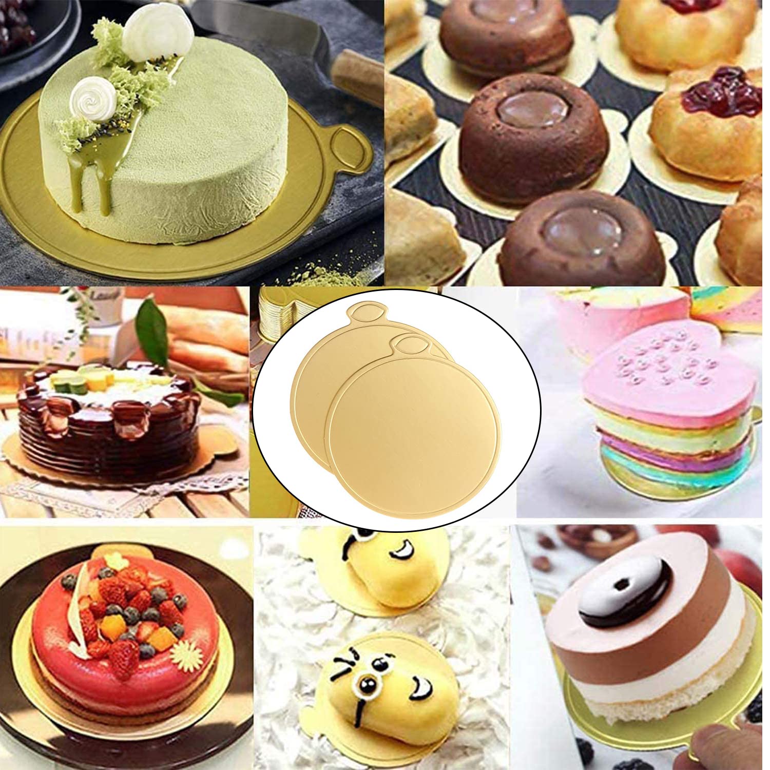 200 Pcs 3.1 Inch Mini Cake Boards Mousse Cupcake Base for Wedding Birthday Party Mousse Cupcake Dessert Displays Tray, Gold 8cm