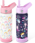 Fimibuke Kids Insulated Water Bottle - 18oz BPA-Free Stainless Steel Tumbler with Straw | Leak-Proof, 2 Pack (Rainbow/Mermaid)