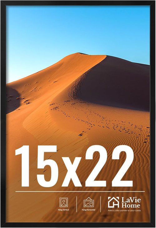 LaVie Home 15x22 Picture Frame - Classic Black Frame with HD Plexiglas for Vertical/Horizontal Display