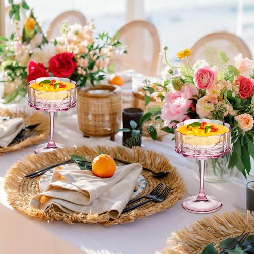 Vintage Champagne Coupes Glass Cute Martini Cocktail Glasses,13oz Crystal Martini Wine Glasses Set Of 12 Elegant Flower -Shaped Goblet Drinking Champagne Dessert Yogurt Ice Cream Glassware Cups Pink