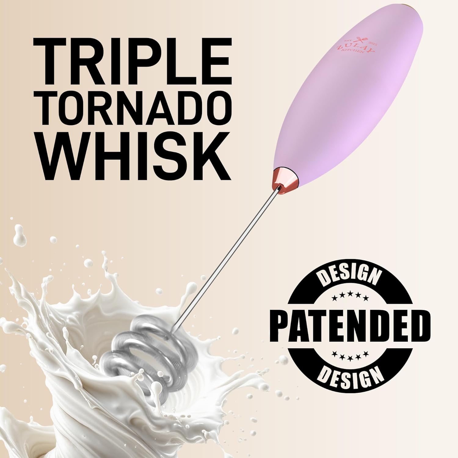 Zulay Kitchen Tornado Triple Whisk Milk Frother - Handheld Foam Maker for Coffee & Lattes - Rose Gold