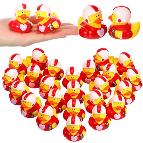 Civaner 24 Pcs Valentines Day Football Rubber Ducks 2 Inch Red Mini Football Player Rubber Ducks Bulk Heart Themed Duckies for Valentines Gifts Team Prize Party Favors Bag Stuffers