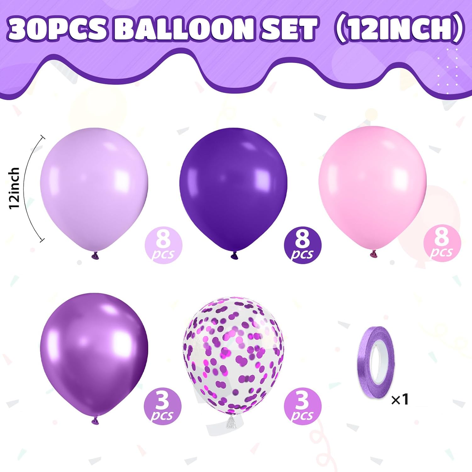 Skiennix Pink & Purple Balloons - Metallic Confetti Latex for Birthday & Wedding Decor