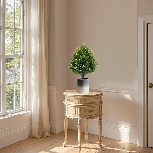 21'' Artificial White Berries Topiary Ball Trees with Ground Spike, UV Resistant Fake Plant Brush, 2 Pack Artificial Cedar Shrubs for Outdoor Indoor Front Porch Garden