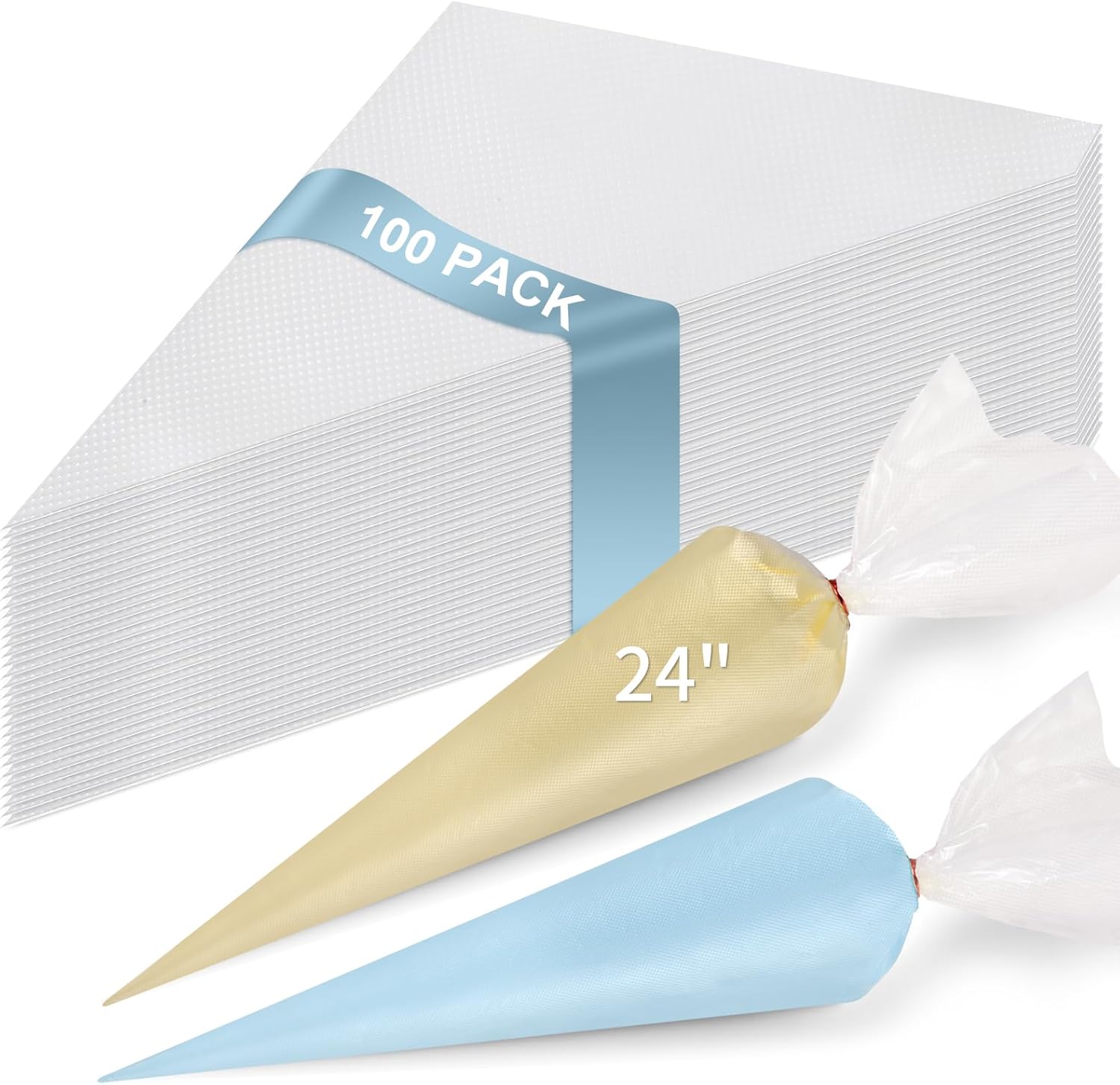 Skiennix 24 Inch Extra Large Disposable Piping Bags - 100 Tipless Thickened Frosting Bags for Cakes & Cookies