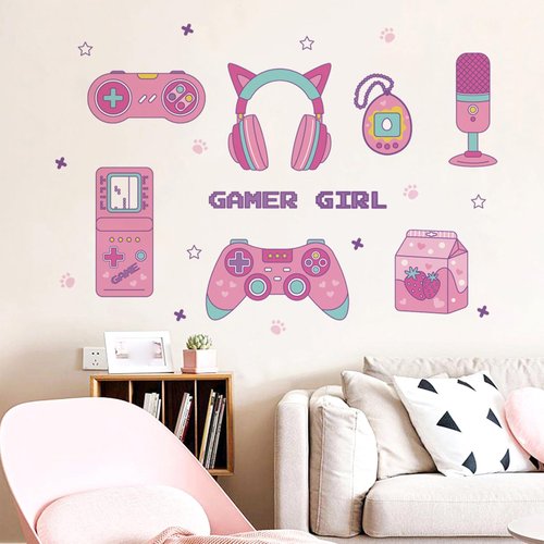 Gaming Wall Decor Pink Gamepad Headphone Prints Game Picture Game Painting Gamer Sign Poster for Girls Kids Room Bedroom