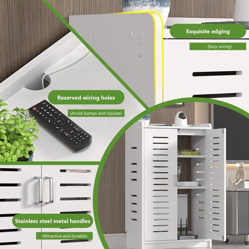 Large WiFi Router Cabinet 20''x31''x10'' Floor Standing Modem Organizer with Cable Management, White Electronics Enclosure for Power Strips & Network