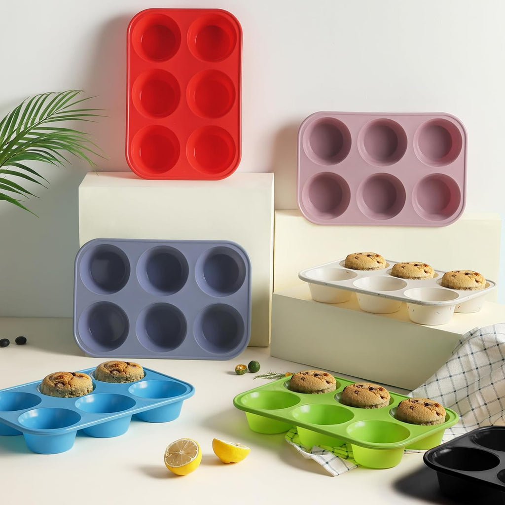 Skiennix Jumbo Muffin Pan - 2 Pack Silicone Molds with Metal Reinforced Frame | Oven Safe, Non-Toxic