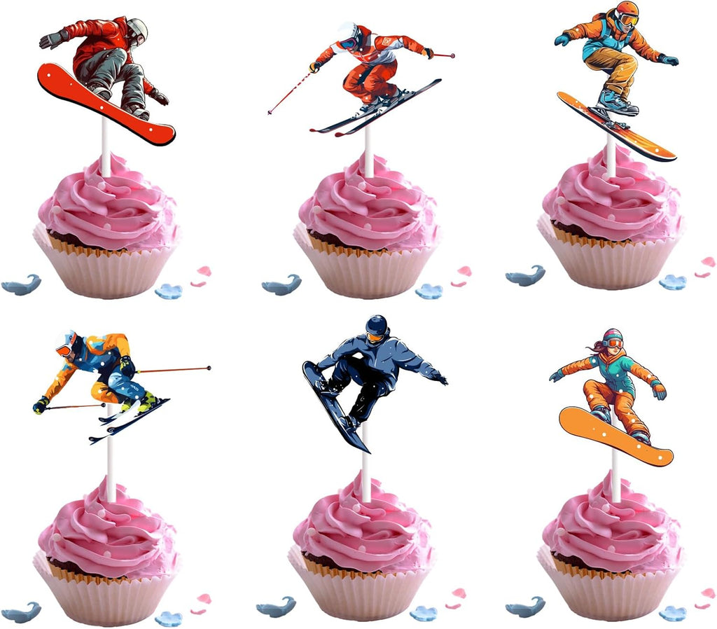 Skiennix 18-Piece Ski Cupcake Toppers - Perfect Winter Sports Cake Decor for Skiing Parties