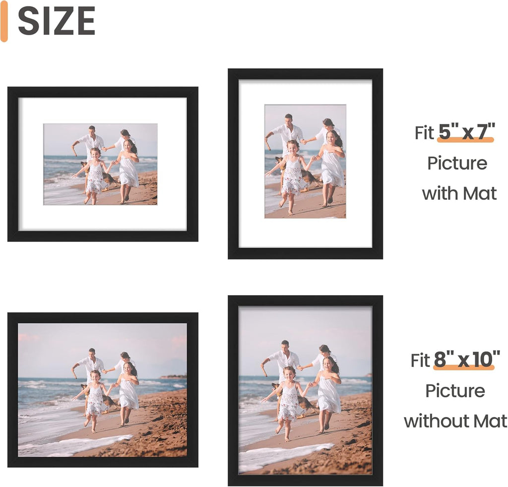 Upsimples 8x10 Picture Frame Set - Classic 5-Pack with 2 Vintage Frames for Wall Display