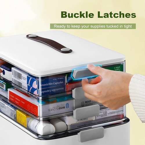 MOPALL 4-Tier Medicine Organizer - Portable Storage Box with Lid & Leather Handle | Home Office & Craft Organization