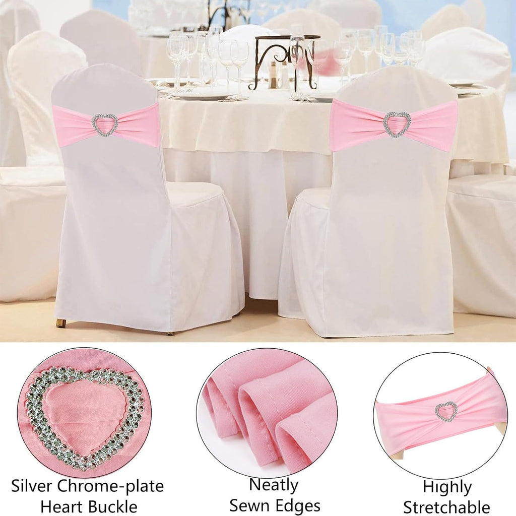Regine Switzerland Light Pink Chair Sashes - 50Pcs Stretch Spandex Covers with Heart Buckle for Weddings & Parties