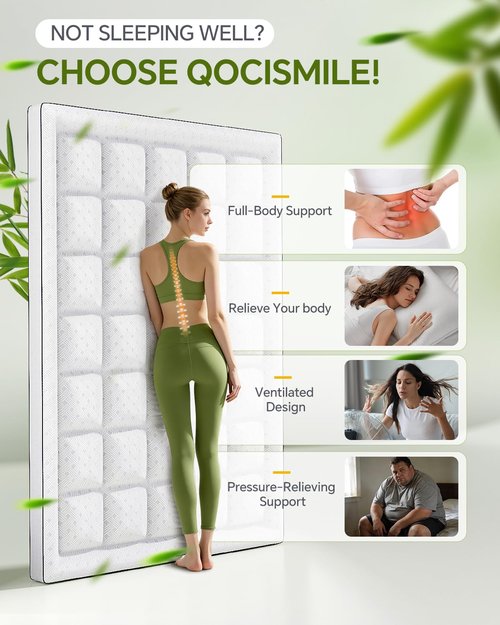 Qocismile 3 Inch Mattress Topper Queen,Pillow Top Mattress Topper with Bamboo Rayon Cover,Breathable Mesh Side Mattress Pad,21" Deep Pocket,Soft Support for Queen Size Memory Foam Mattress Bed Topper