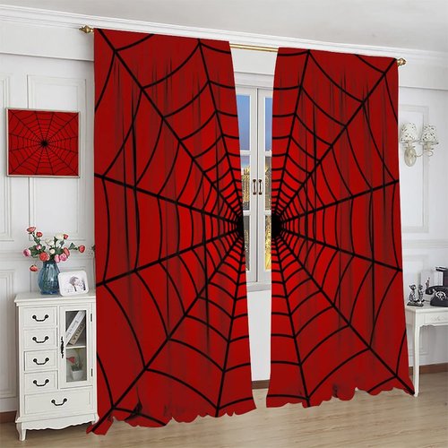 Hero Spider Web Window Curtains for Kids, Black Spiderweb Kids Red Curtains Blackout Rod Pocket Windows Treatments for Boy Girl Baby Nursery Toddler Children Bedroom 42x45in