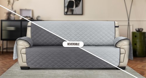 Utopia Bedding Reversible Oversized Sofa Couch Cover, Water Resistant Slipcover Furniture Protector with Foam Sticks and Elastic Straps for Kids Dogs Pets (3.5 Seater, Gray/Light Gray)