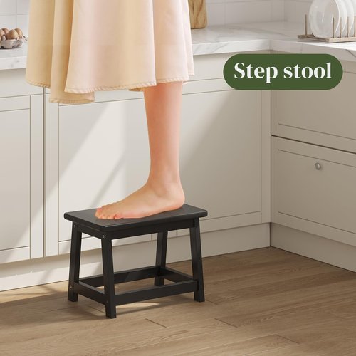PULIJIAJU Black Step Stool, Small Bench Seat, Wood end Table, Wood Bathroom Vanity Bench, Plant Stand, Fishing Stool, Shoe Changing Handmade Stool for Kids or Adults(Black-Small)