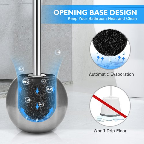 Toilet Brush and Holder 2 Pack, 304 Stainless Steel Toilet Brush with Extended and Durable Comfortable Brush Handle, Toilet Bowl Brush for Bathroom Toilet - Ergonomic, Pratical Durable