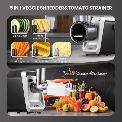 Huanyu Electric Meat Grinder 2600W Max Multifunctional Processor with Stainless Steel Blade & Meat Plates, Sausage Stuffers, Kubbe Kit, Cheese Grater, Veggie Slicers & Juicer for Home Kitchen Using