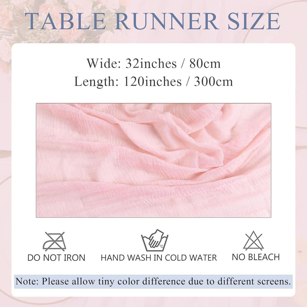 Skiennix Blushing Pink Cheesecloth Table Runner - 10ft Boho Rustic Decor for Weddings & Events | 32x120 Inches