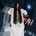 Halloween Decorations Outdoor, Scary Hanging Swinging Girl Props Sound & Slap Activated with Creepy Sound Expressions Light Up Eyes, Halloween Outside Ghosts for Haunted House Yard Lawn Decor