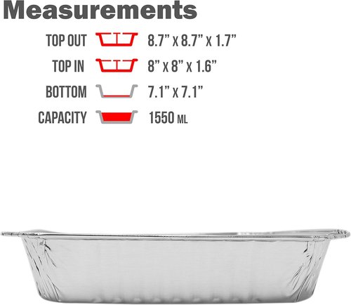 Heavy Duty Aluminum Foil Cake Pans by [Brand Name] - 50 Pack | 8” x 8” Disposable Baking Tins for Roasting & Cooking