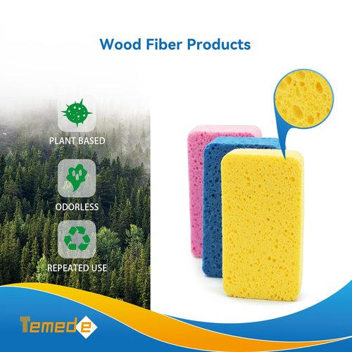 Temede Large Cellulose Sponges, Kitchen Sponges for Dish, Thick Heavy Duty Scrub Sponges, Non-Scratch Scrubber for Household, Cookware, Bathroom, Compressed Packaging (5 Pack)