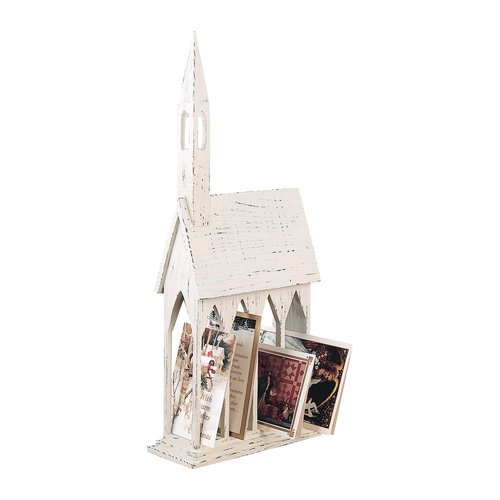GALLERIE II White Church Chapel Large Christmas Card Holder | Mail Holder 11 x 24 inches | Versatile Festive | Holiday Card Holder | Winter Tabletop | Christmas Card Holders Display Cream