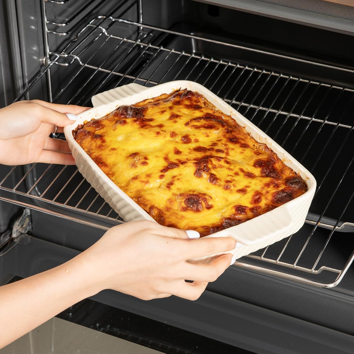 Sweejar Ceramic Baking Dish Set - Versatile Porcelain Casserole Dishes with Handle for Lasagna & Brownies | Beige