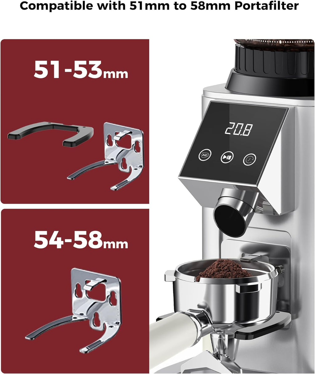 Tuni G1 Conical Burr Coffee Grinder - 48 Grind Settings & Precision Timer | Stainless Steel, Silver