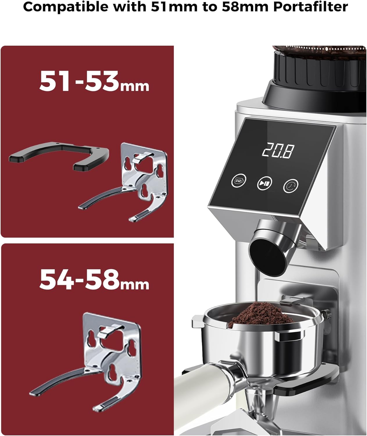 Tuni G1 Conical Burr Coffee Grinder - 48 Grind Settings & Precision Timer | Stainless Steel, Silver