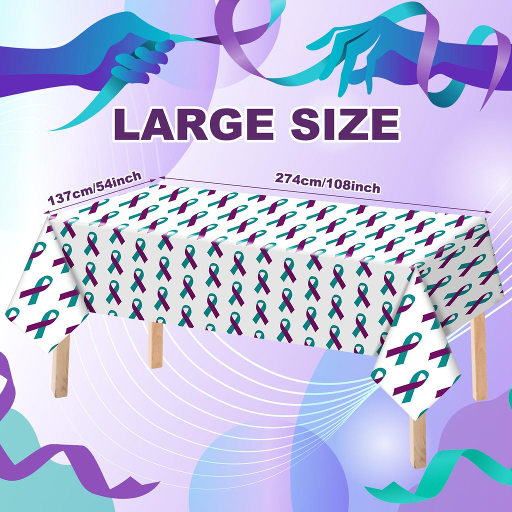 Buryeah 3 Pcs Suicide Awareness Tablecloth Suicide Prevention Month Items Purple and Teal Ribbon Rectangle Disposable Plastic Table Covers Suicide Prevention Decoration for Home Community Events