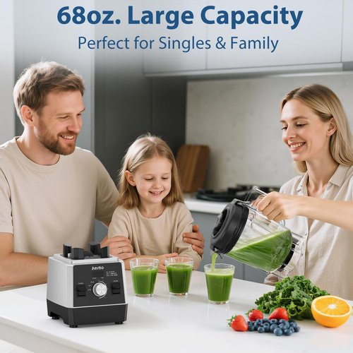 Aeitto 1800W Professional Countertop Blender - 68Oz Large Capacity Smoothie Maker | 3 Programs & 7 Speeds, Black