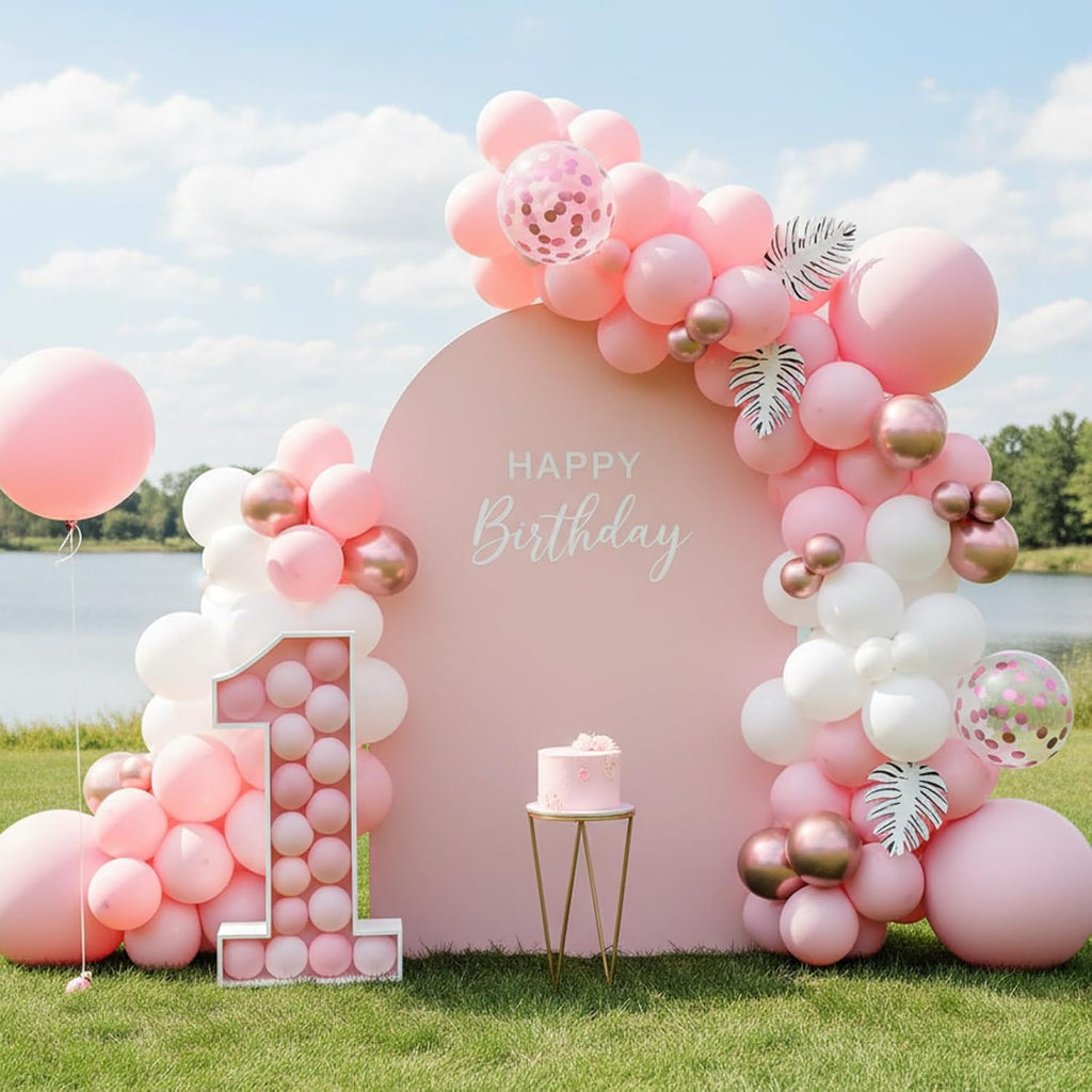 RUBFAC Latex Balloon Garland Kit - 129pcs in White & Pink - Perfect for Baby Showers & Parties