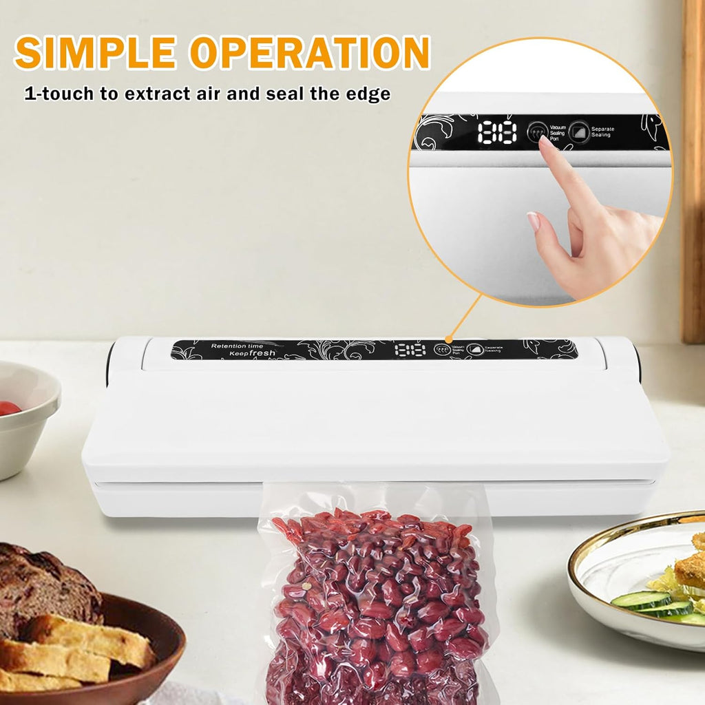Skiennix Food Vacuum Sealer Machine - Compact Design with Strong Suction & Digital Timer | 20 Bags Included