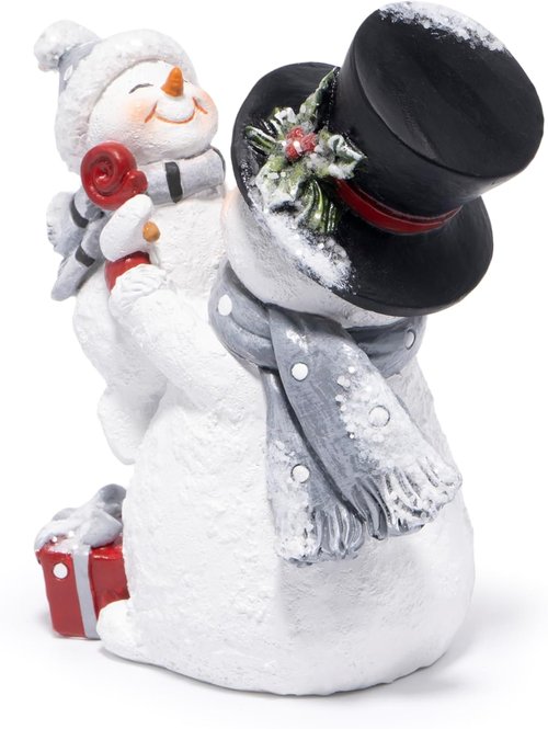 Hodao Christmas Snowman Figurine - Joyful Decor with Red Scarf for Cozy Home | Grey Tabletop Accent