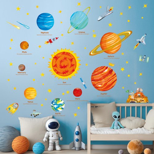 DECOWALL Solar System Wall Decals (Large) for Kids Nursery – Planets Space Wall Stickers, Peel and Stick Removable Educational Decor for Bedroom, Playroom & Living Room (SG2-1501)
