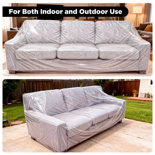 Lanboon Plastic Couch Cover Furniture Cover with Elastic Band, Clear Sofa Cover Protector for Moving and Storage, Waterproof & Dustproof Moving Bags for Couch Slipcover 92W x 42D x 42H Inches (Sofa)