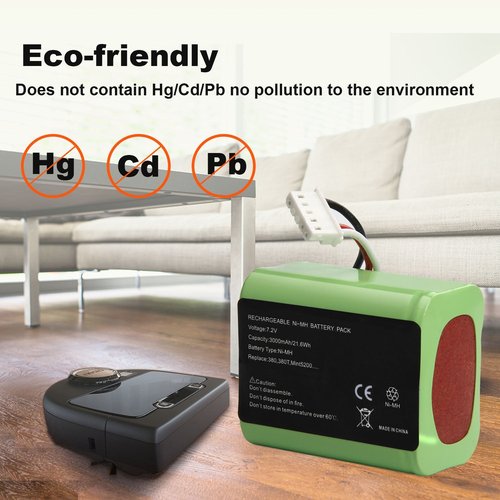 High Capacity 3000mAh 7.2 Volt Replace Battery for Robot Braava 380 380t 390T, Mint5200 5200B 5200C NI-MH Floor Mopping Robots [2XPack]