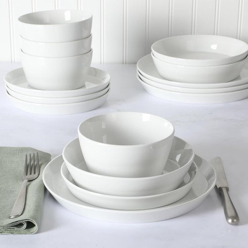 Martha Stewart Selma Dinnerware Set - Chip & Scratch Resistant, 16-Piece Service for 4 | White Plates & Bowls, Dishwasher & Microwave Safe