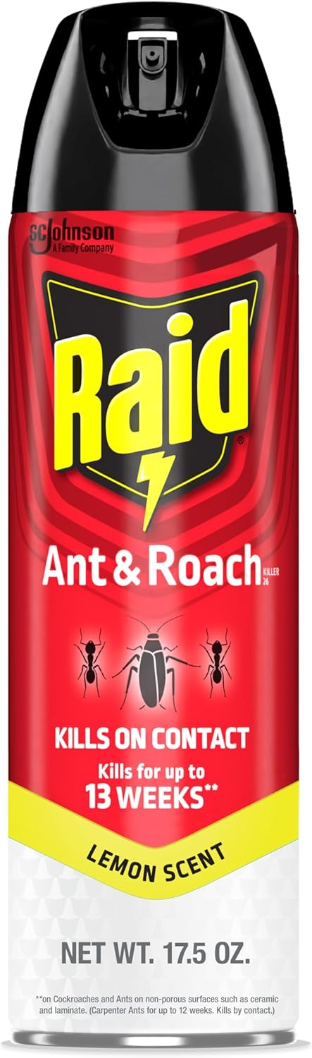 Raid Ant & Roach Killer Spray - Long-Lasting Lemon Scent Formula for Effective Bug Control, 17.5 oz