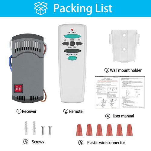 Ceiling Fan Remote Control Kit with Up Down Light, Replacement for Hampton Bay Harbor Breeze Hunter Westinghouse, 3-Speed Remote Replace UC7078T UC7080T CHQ7078T L3H2010FANHD Fan-HD6 FAN-28R