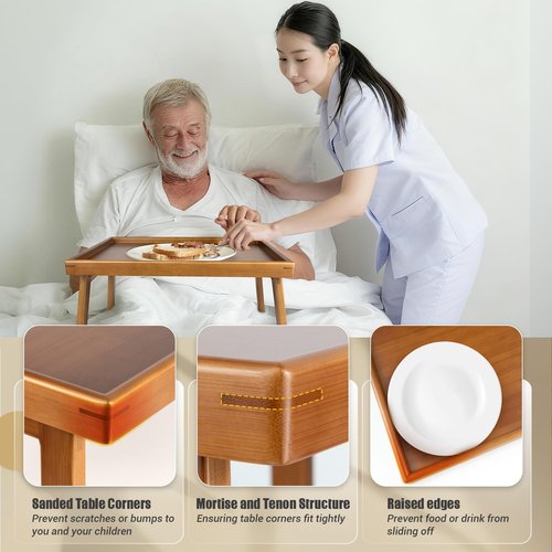 Bmboryxa Large Bed Table Tray with Support Bar and Foldable Legs, Bamboo Breakfast Food Trays Table for Bed Sofa Eating and Laptops, TV Lap Tray Table on Couch (Applied for Invention Patent)