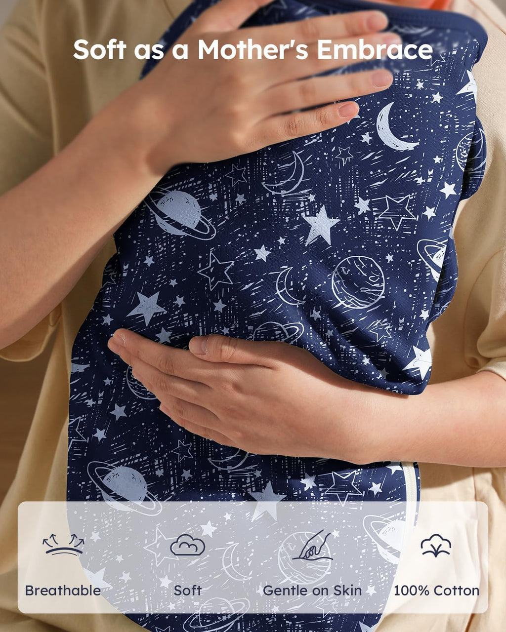 Unnivoll Baby Swaddles - 100% Cotton Newborn Swaddle Sack with Zipper | 3 Pack for 0-3 Months, Blue Planet