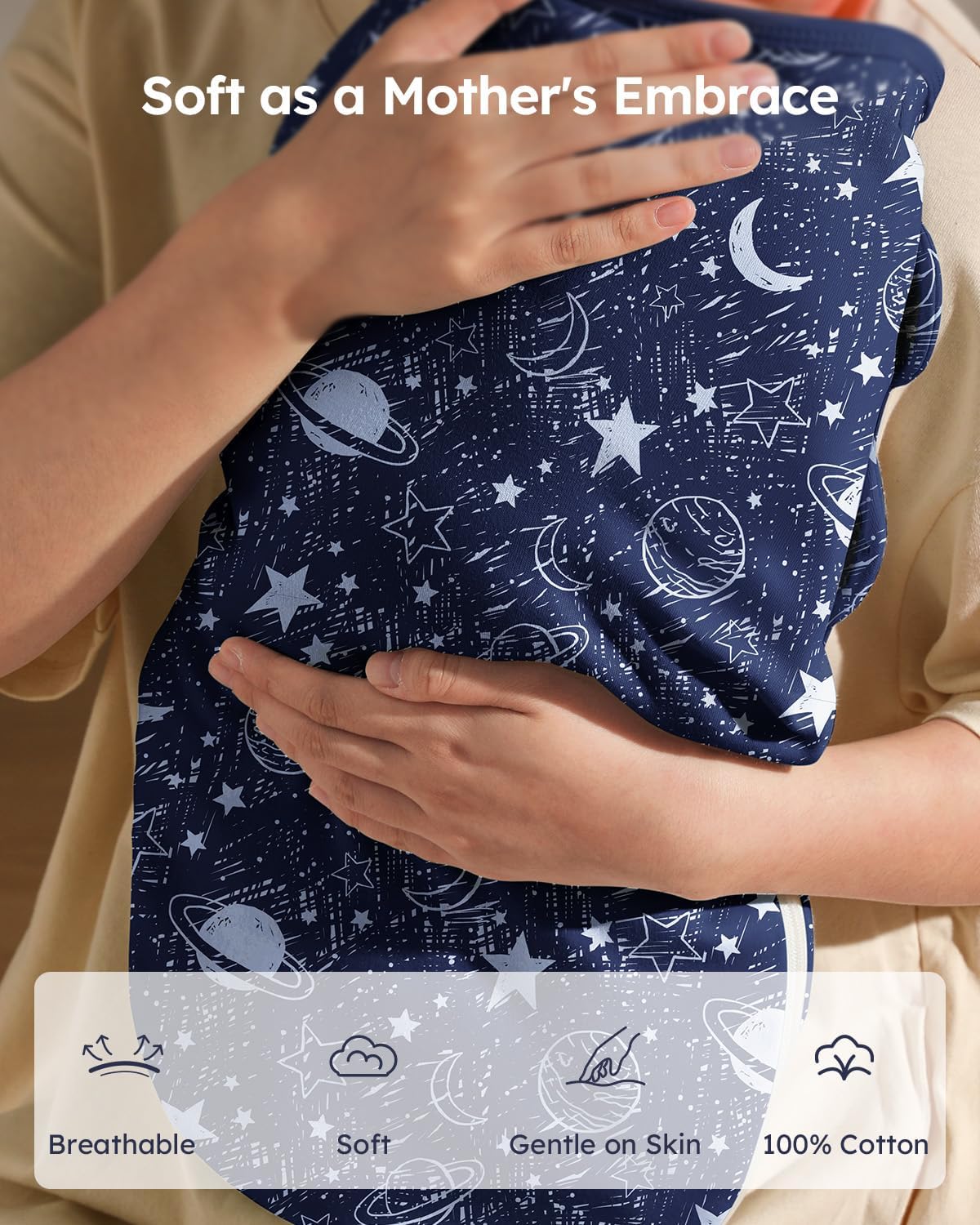 Unnivoll Baby Swaddles - 100% Cotton Newborn Swaddle Sack with Zipper | 3 Pack for 0-3 Months, Blue Planet