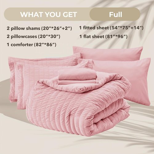 HYMOKEGE Comforter Set - Luxury 7-Piece All-Season Bedding in Pink | Full Size with Sheets & Pillowcases