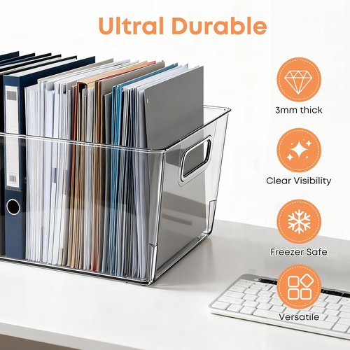 MOONEDGE Large Clear Plastic Storage Bins 6 Pack, 12" x 8" x 6" Durable Organizers for Kitchen, Pantry, Freezer, Closet & Bathroom – Food Safe, Easy to Clean, Perfect for Expanding Household Storage