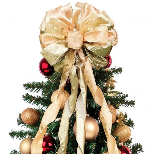 45 * 13Inch Christmas Tree Topper Bow Decoration, Large Glitter Tree Decoration Ornaments(Gold)