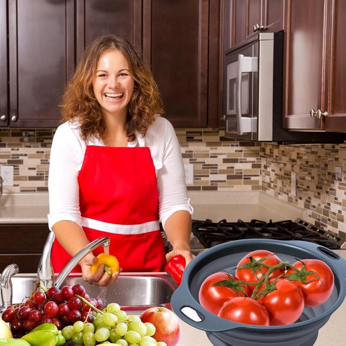 Black Silicone Collapsible Colanders - Kitchen Plastic Foldable Strainers for Pasta Small Camping Colander Bowl for Food